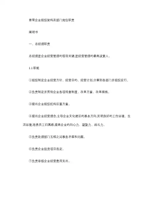 公司组织架构图及岗位职责说明书