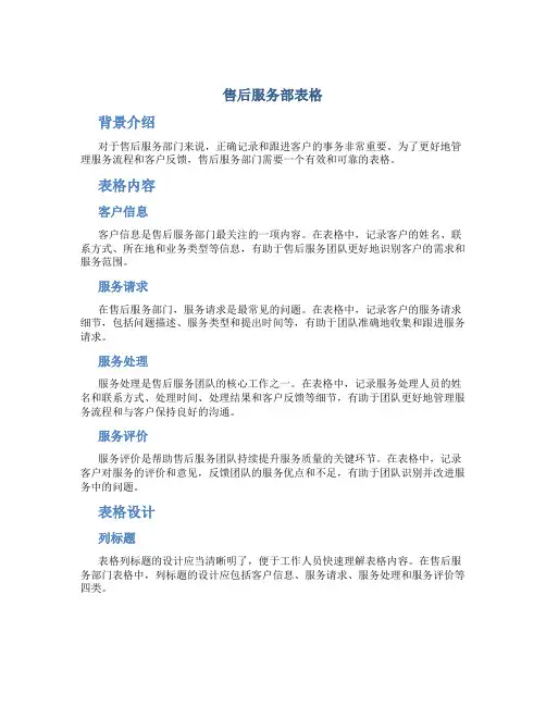 售后服务部表格