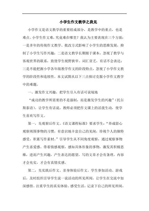 小学生作文教学之我见