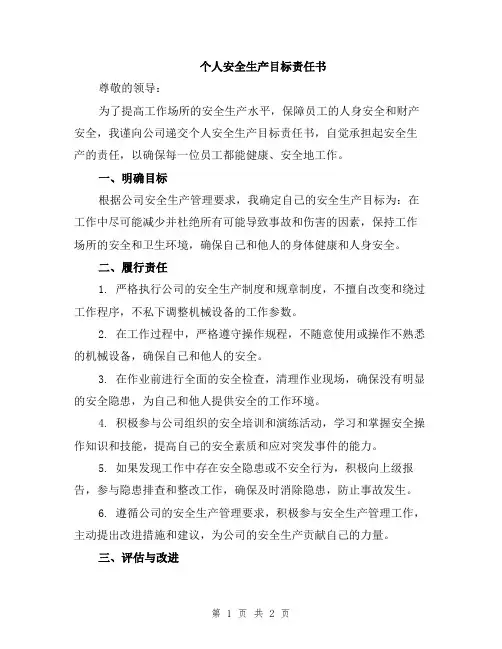 个人安全生产目标责任书