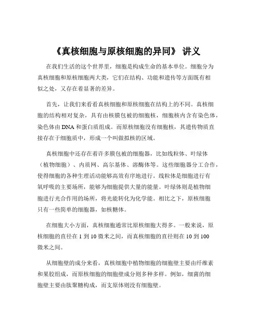 《真核细胞与原核细胞的异同》 讲义