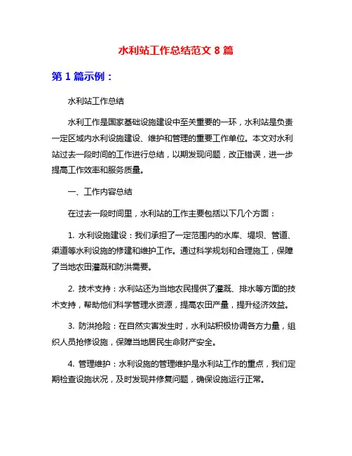 水利站工作总结范文8篇