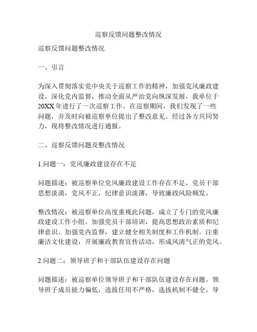 巡察反馈问题整改情况
