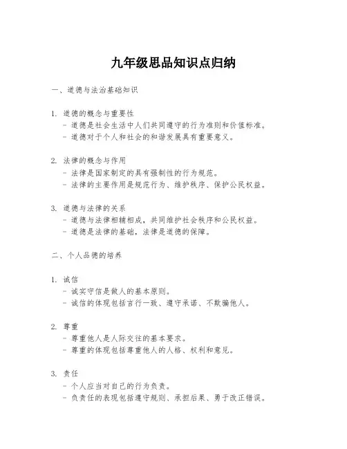 九年级思品知识点归纳