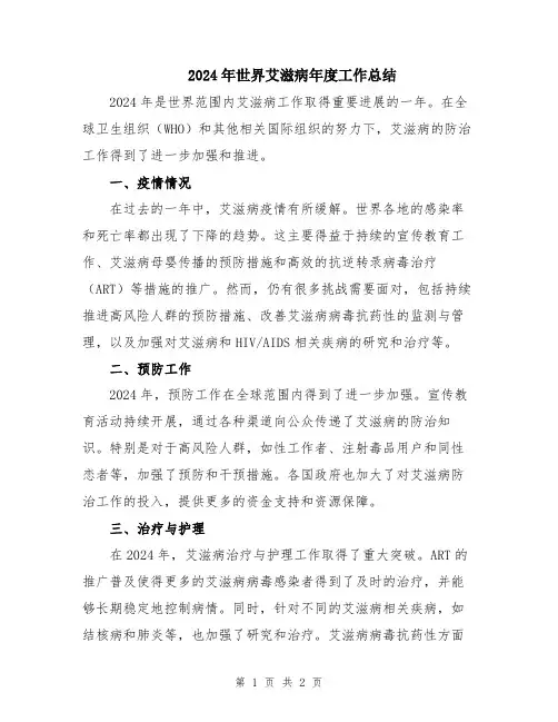 2024年世界艾滋病年度工作总结