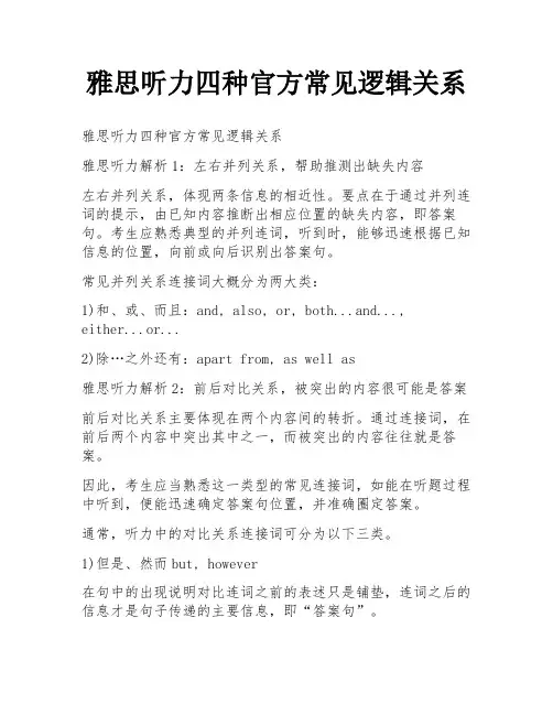 雅思听力四种官方常见逻辑关系