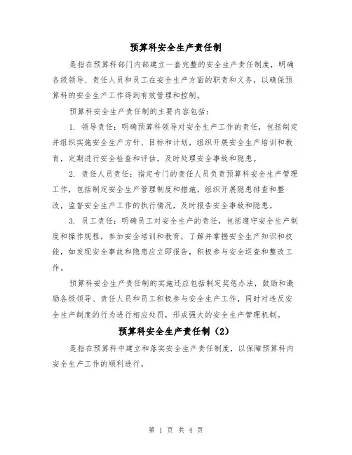 预算科安全生产责任制(3篇)