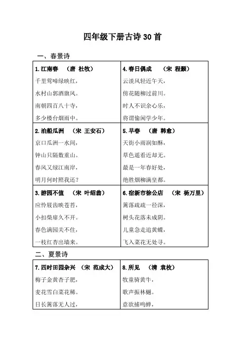 苏教版四年级下册语文必备古诗30首(1)