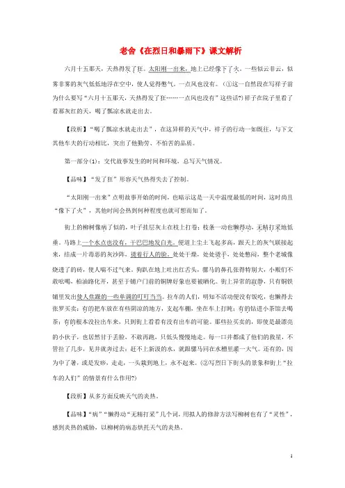 九年级语文上册第二单元7《在烈日和暴雨下》课文解析苏教版!