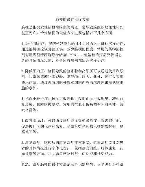 脑梗的最佳治疗方法