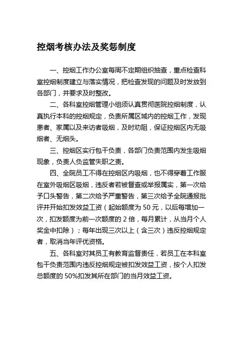 医院控烟考评奖惩制度、考评奖惩标准、考评奖惩记录表
