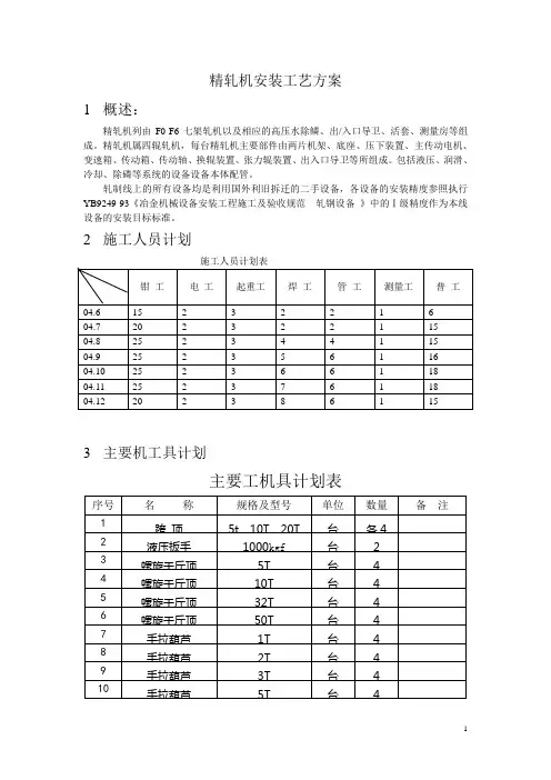 轧机安装工艺方案