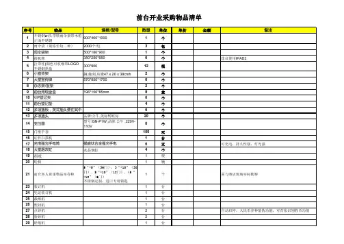 前台开业采购物品清单