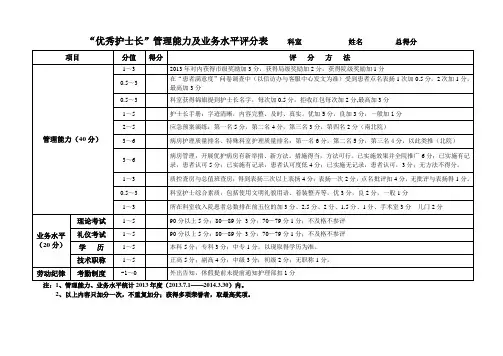 优秀护士长评分标准