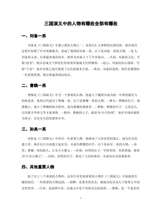 三国演义中的人物有哪些全部有哪些