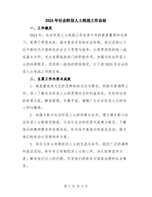 2024年社会阶层人士统战工作总结