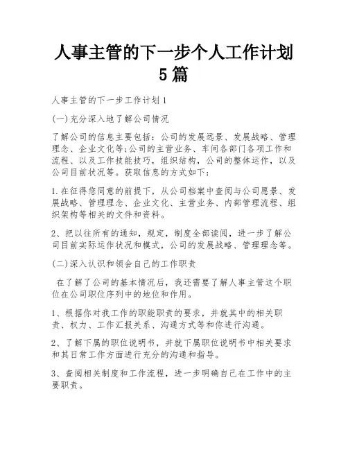 人事主管的下一步个人工作计划5篇