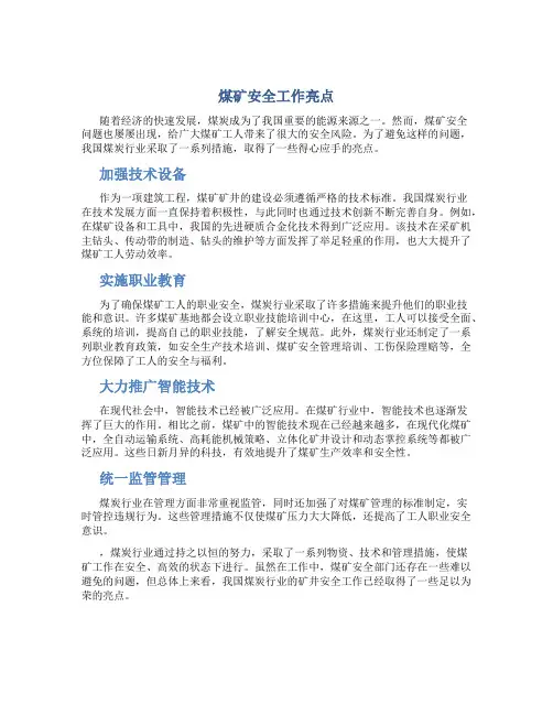 煤矿安全工作亮点
