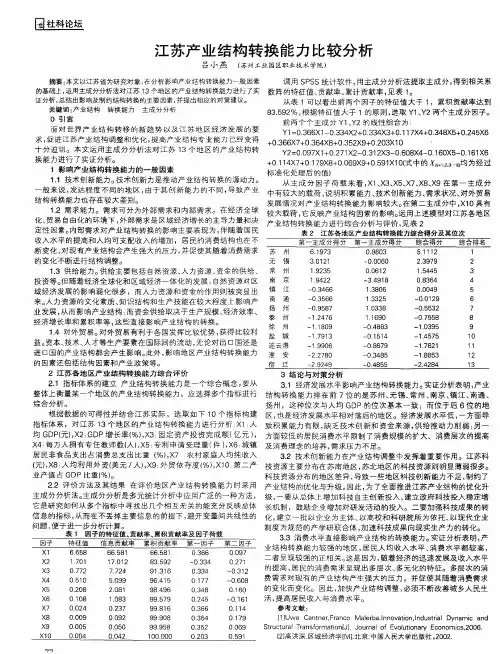 江苏产业结构转换能力比较分析