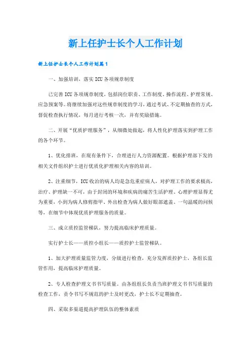 新上任护士长个人工作计划