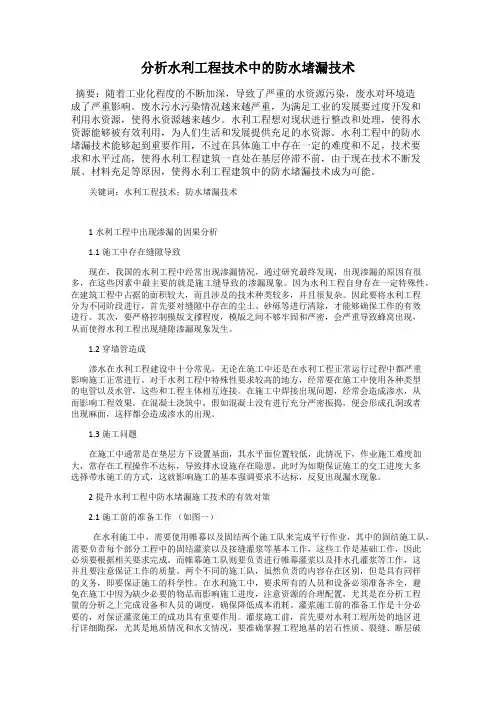 分析水利工程技术中的防水堵漏技术