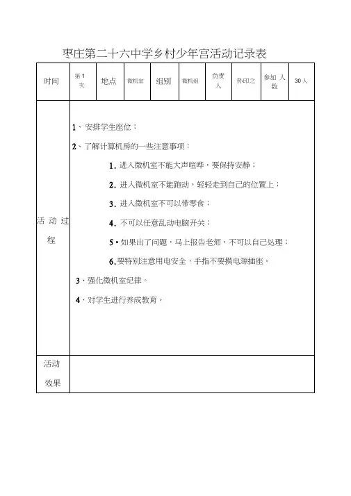 少年宫微机组活动记录表