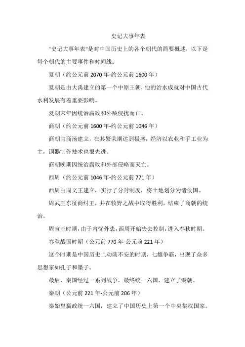 史记大事年表
