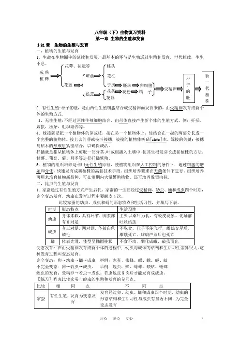 八年级生物下册_生物复习资料_苏教新课标版