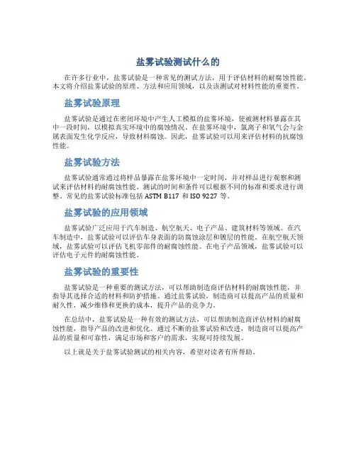 盐雾试验测试什么的