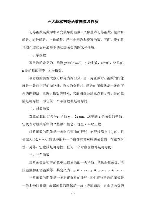 五大基本初等函数图像及性质