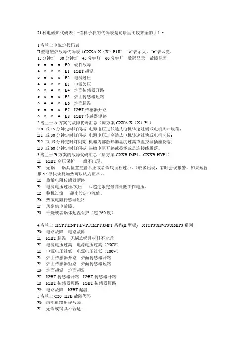71种电磁炉代码表