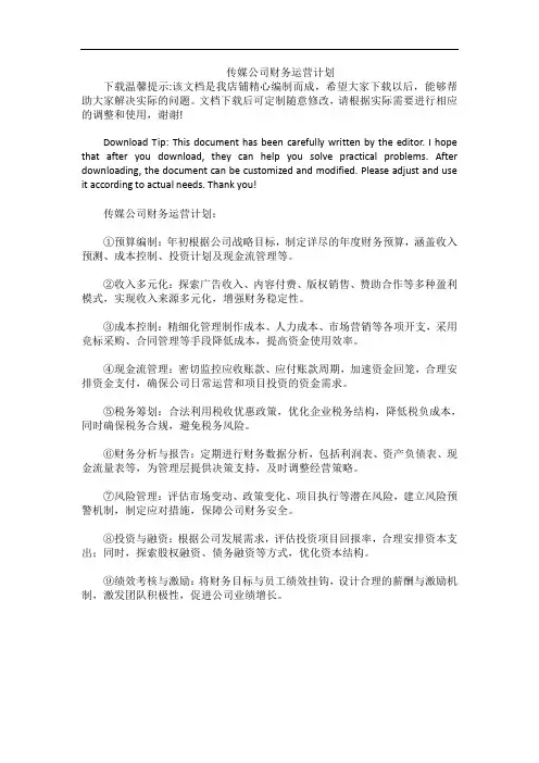 传媒公司财务运营计划
