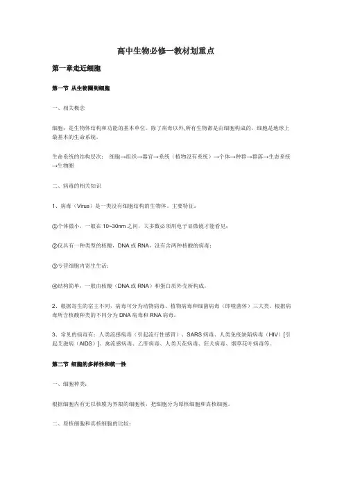 高中生物必修一教材划重点