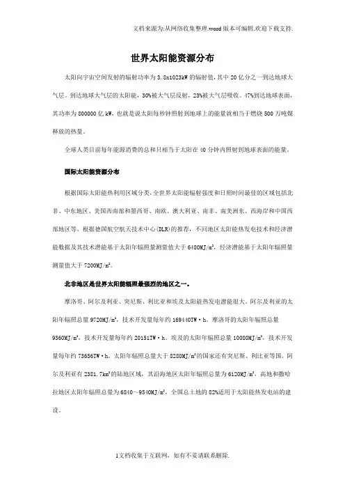世界太阳能资源分布