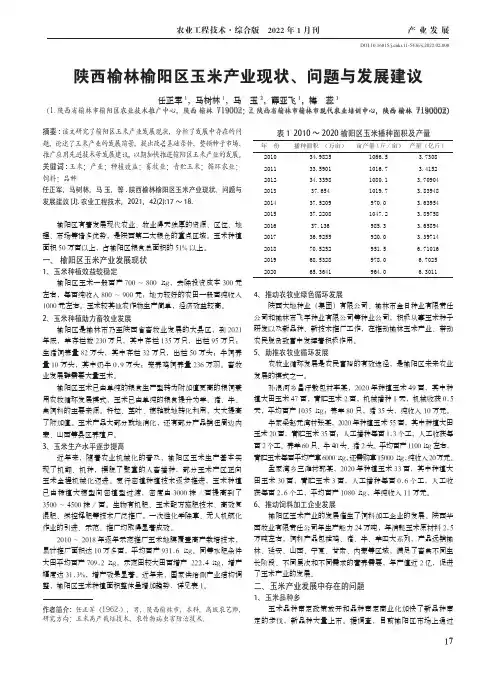 陕西榆林榆阳区玉米产业现状、问题与发展建议