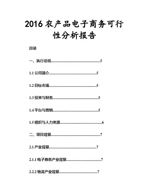 2016年农产品电子商务可行性分析报告(农产品电子商务商业计划书农产品电子商务创业策划方案)