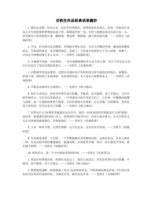 史铁生作品经典语录摘抄