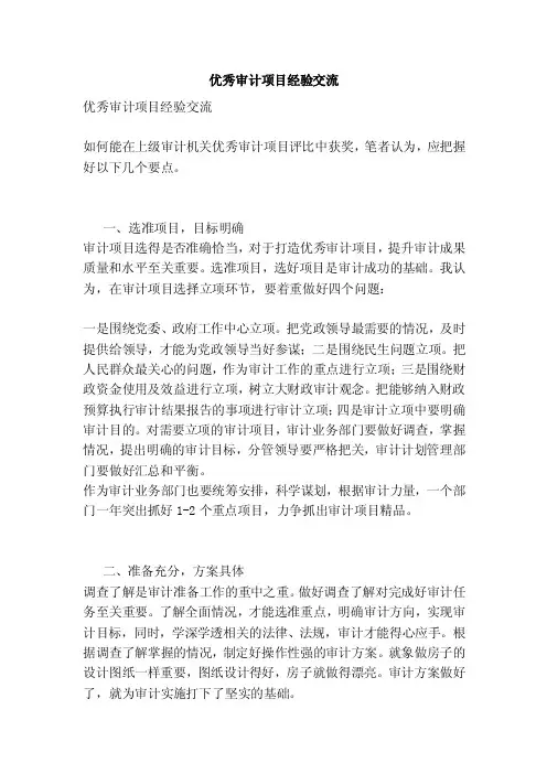 优秀审计项目经验交流（精简版）