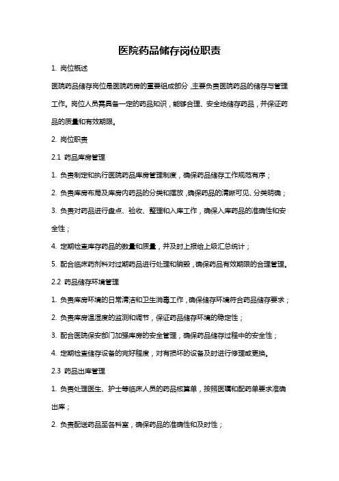 医院药品储存岗位职责
