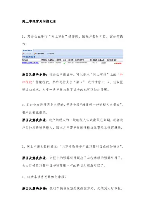 网上申报常见问题汇总精品资料