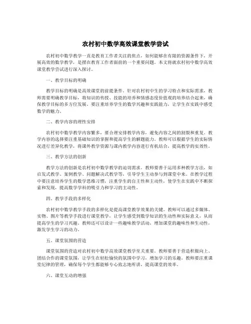 农村初中数学高效课堂教学尝试