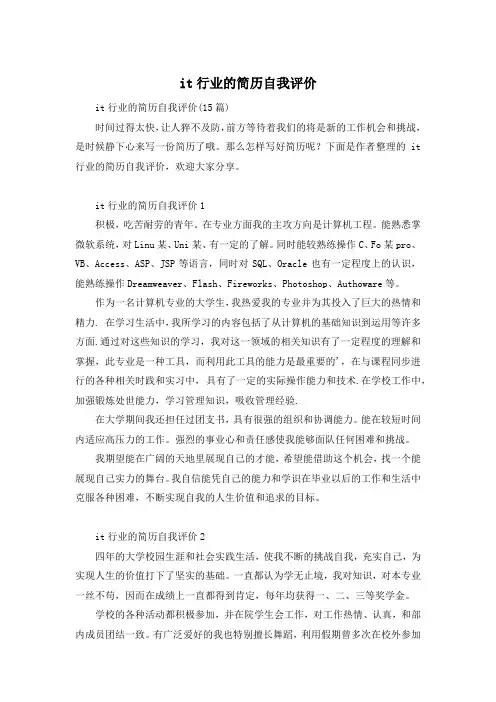 it行业的简历自我评价