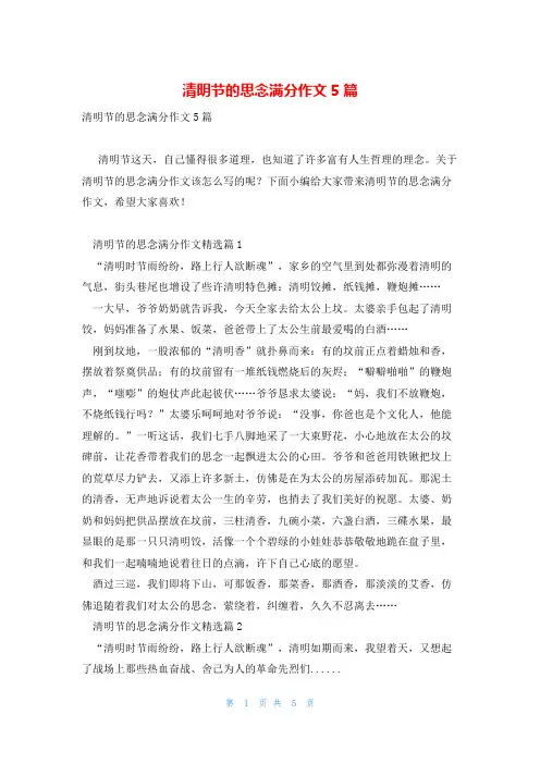 清明节的思念满分作文5篇
