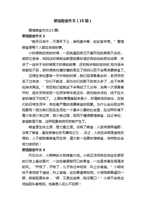 爱惜粮食作文（15篇）