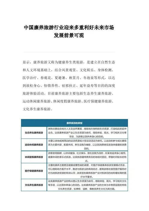 中国康养旅游行业迎来多重利好未来市场发展前景可观