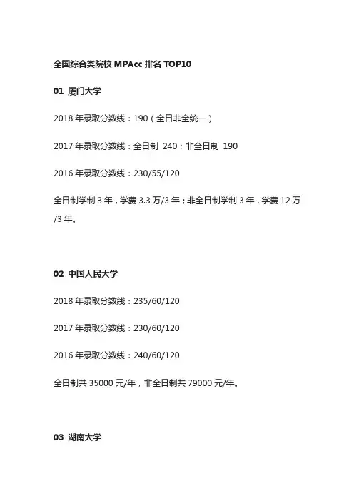 全国mpacc院校排名最新