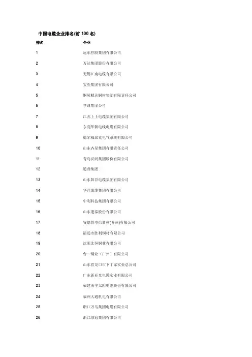 [课件资料]中国电缆厂家排名