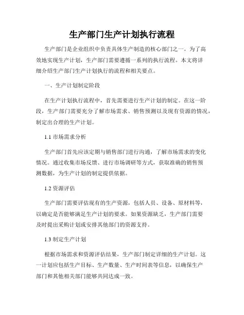 生产部门生产计划执行流程