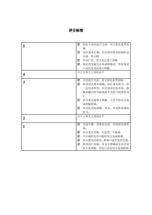 英语口语面试-评分标准和问题