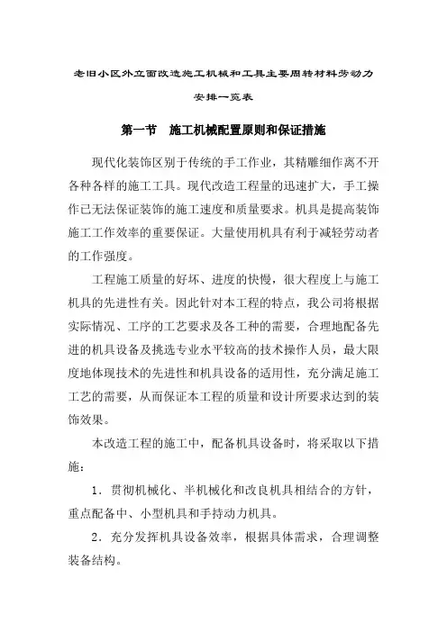 老旧小区外立面改造施工机械和工具主要周转材料劳动力安排一览表